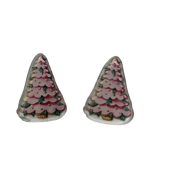Pink Set of 3 Christmas Holiday Stud Acrylic Handmade Santa Tree Earrings NEW - Picture 6 of 7